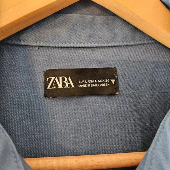 Zara Denim Long Sleeve Drop Waist Mini Dress Jean Size Large. - Picture 16 of 16